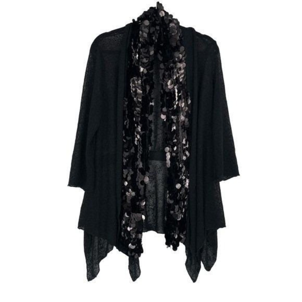 Alberto Makali Vintage 90s Black Sequin Asymmetrical Evening Cardigan XL